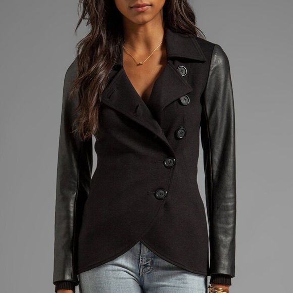 Revolve Bailey 44 Hacker Jacket Buttoned Ponte Knit Faux Leather Sleeve Size S - Picture 2 of 7